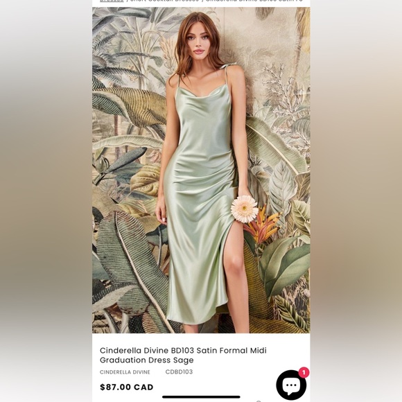 Satin Midi Slip Dress Sage - Picture 1 of 3